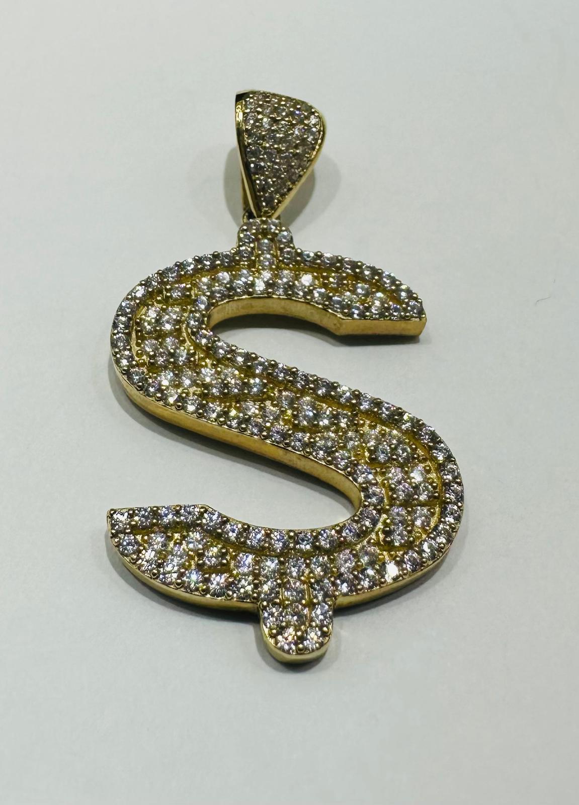 10K GOLD CZ STONE INITIAL LETTER "S" PENDANT - WEIGHT: 5.4gm