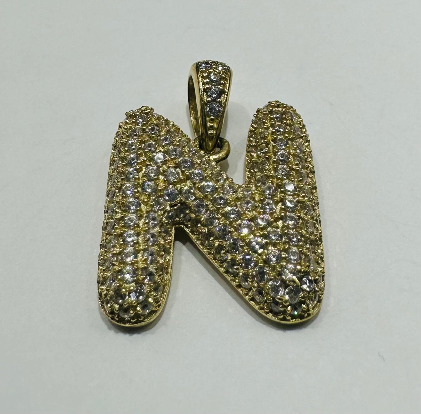 10K GOLD CZ STONE INITIAL LETTER "N" PENDANT - WEIGHT: 4.5gm