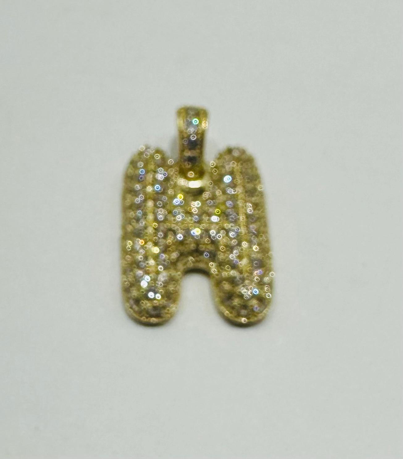 10K GOLD CZ STONE INITIAL LETTER "H" PENDANT - WEIGHT: 2.4gm