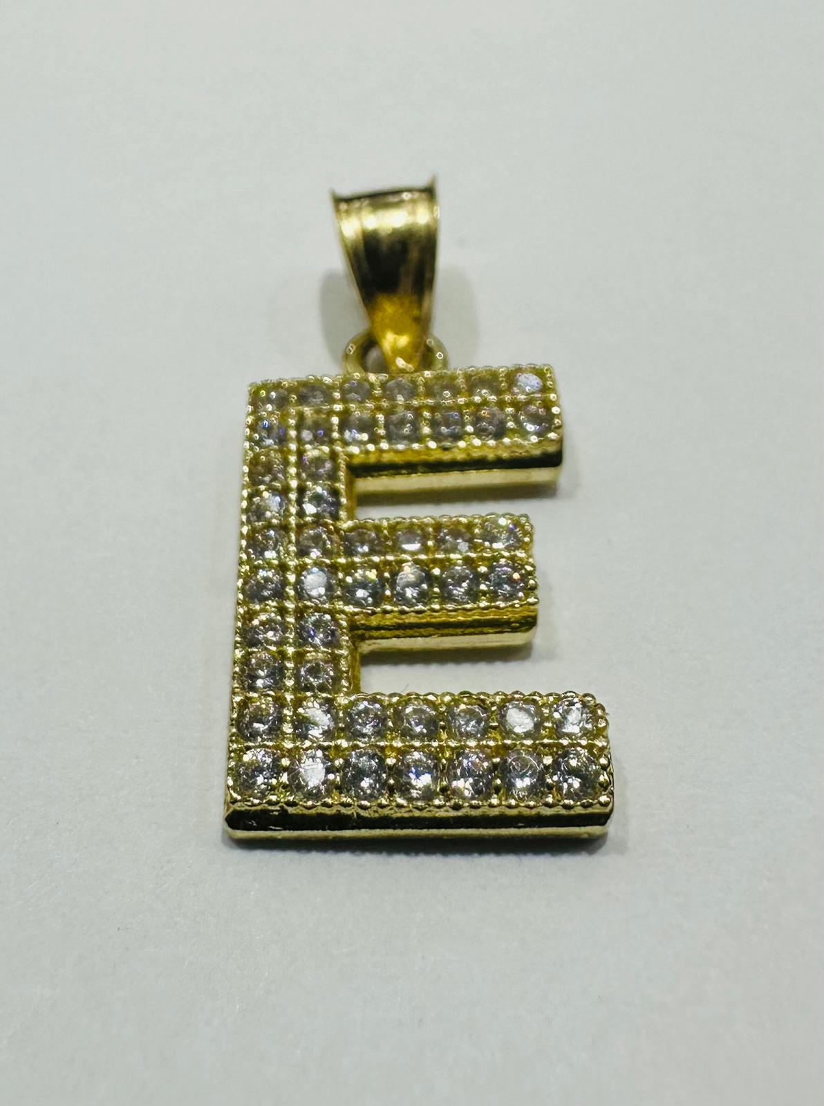 10K GOLD CZ STONE INITIAL LETTER "E" PENDANT