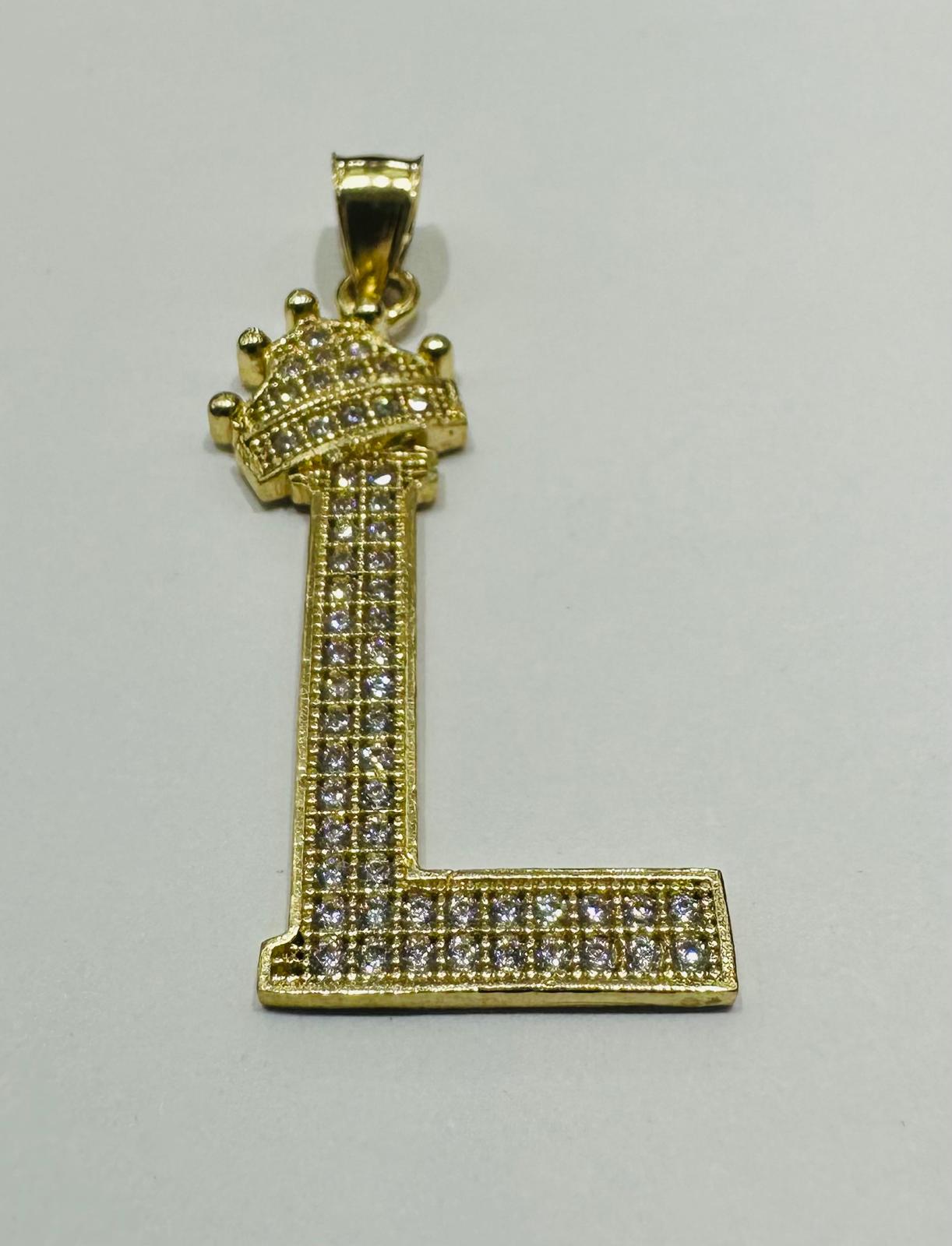 10K GOLD CZ STONE INITIAL LETTER "L" WITH A CROWN PENDANT- WEIGHT: 3.0gm