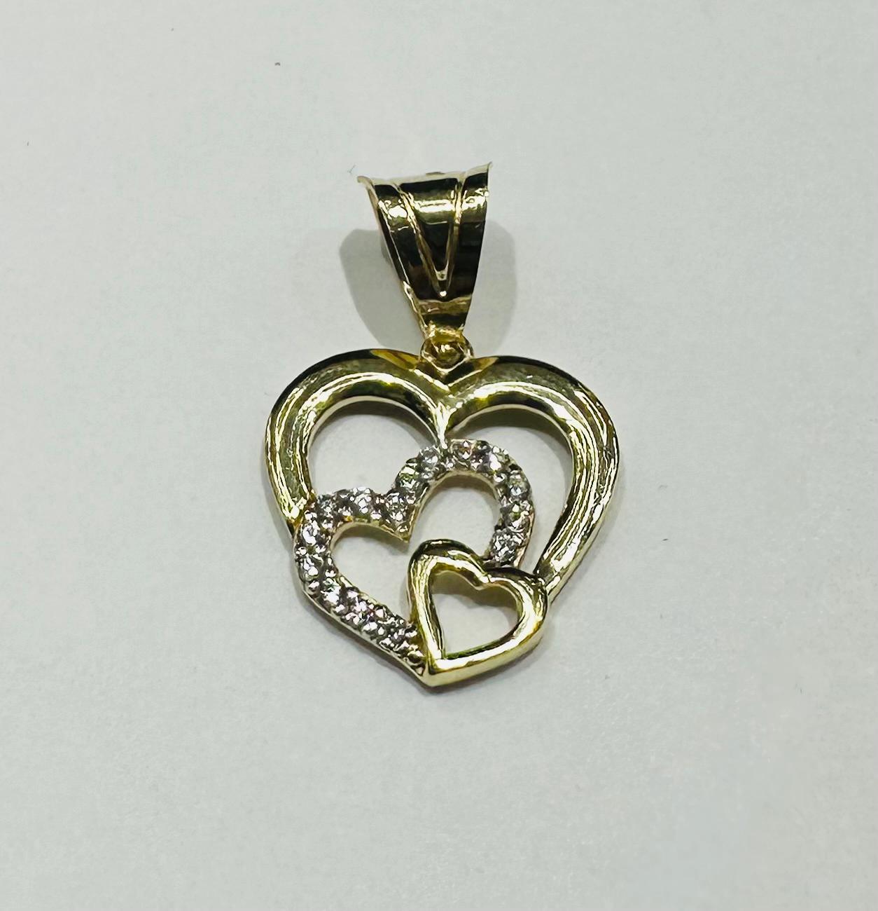 10K GOLD HEART PENDANT WITH CZ STONES