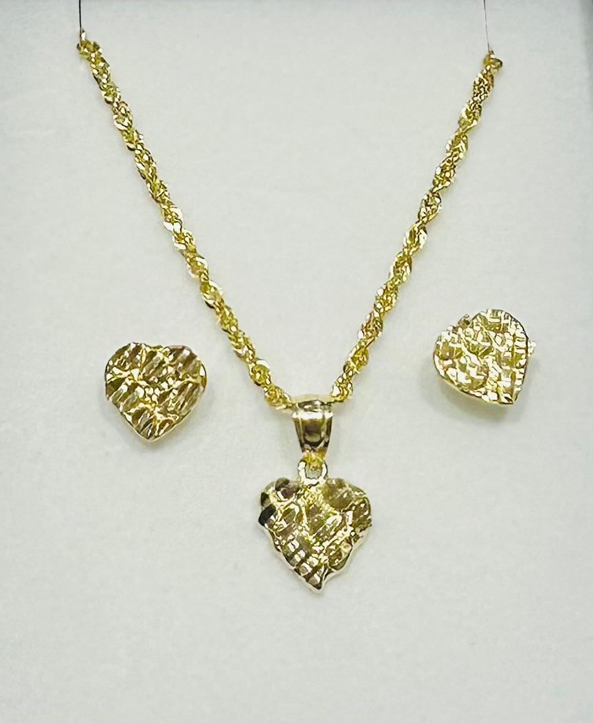 10K GOLD HEART NECKLACE, PENDANT, AND EARRINGS SET