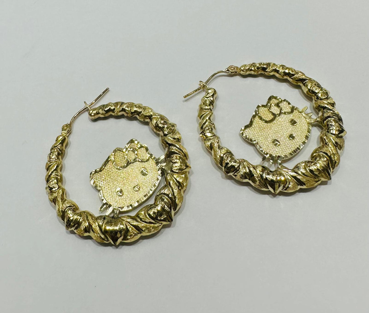 10K GOLD KITTY CUSTOM MADE HOOP EARRINGS