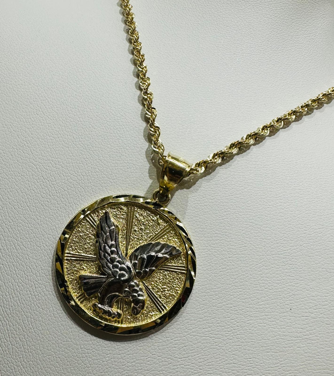 10K GOLD ROUND TWO TONED EAGLE PENDANT NECKLACE SET-22" WEIGHT: 7.6gm