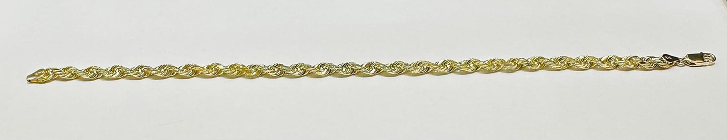10K SOLID GOLD ROPE BRACELET 9" 4.35mm, 11.2gm