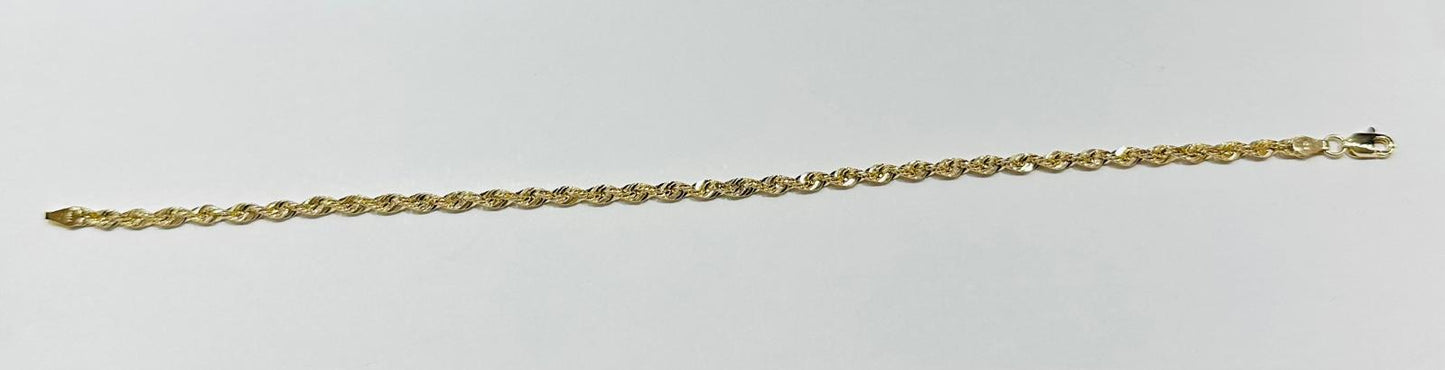 10K SOLID GOLD ROPE BRACELET 9" 3.05mm, 2.4gm