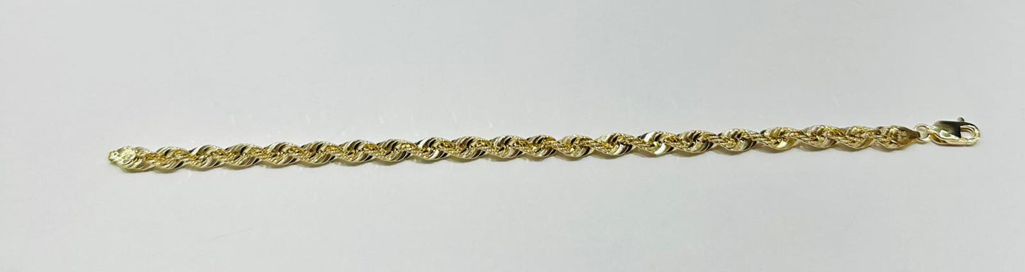 10K SOLID GOLD ROPE BRACELET 7" 4.45mm, 3.6gm