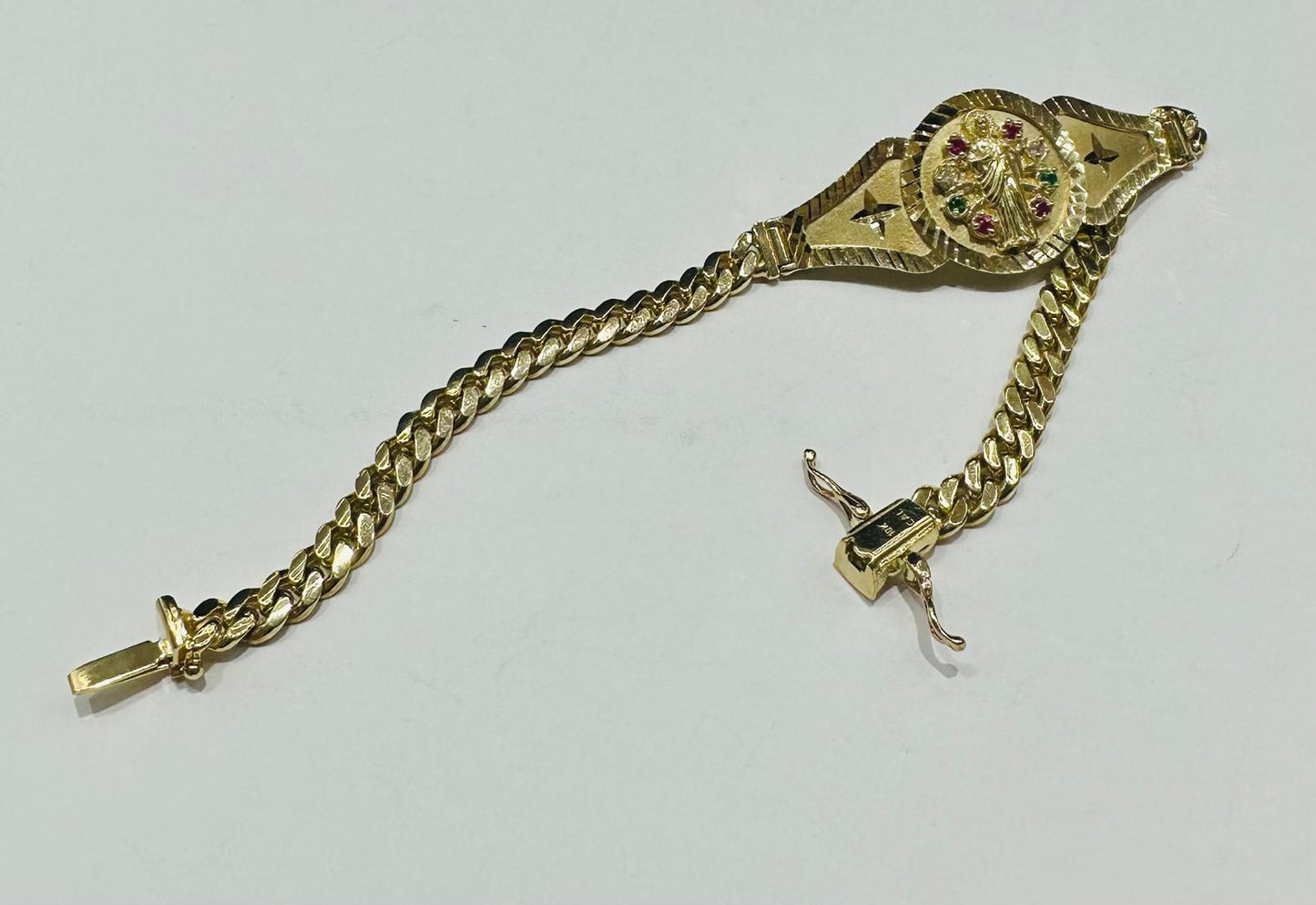 10K GOLD SAINT JUDE CUBAN LINK BRACELET 8" 19.5gm