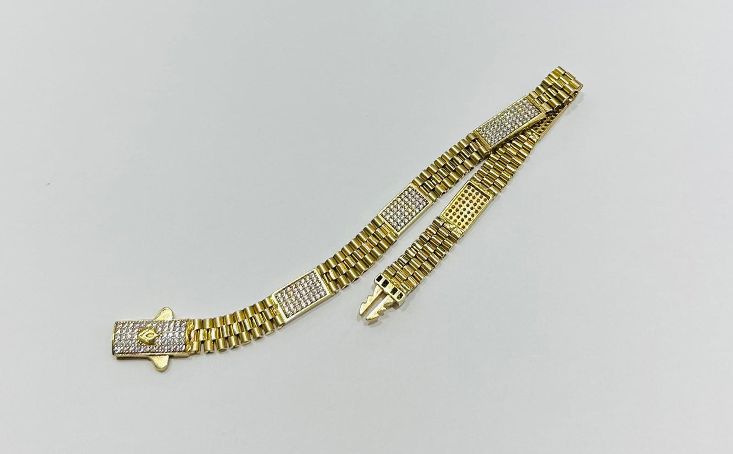 10K GOLD ROLEX LINK BRACELET WITH CZ STONE 8.5" 16.7gm