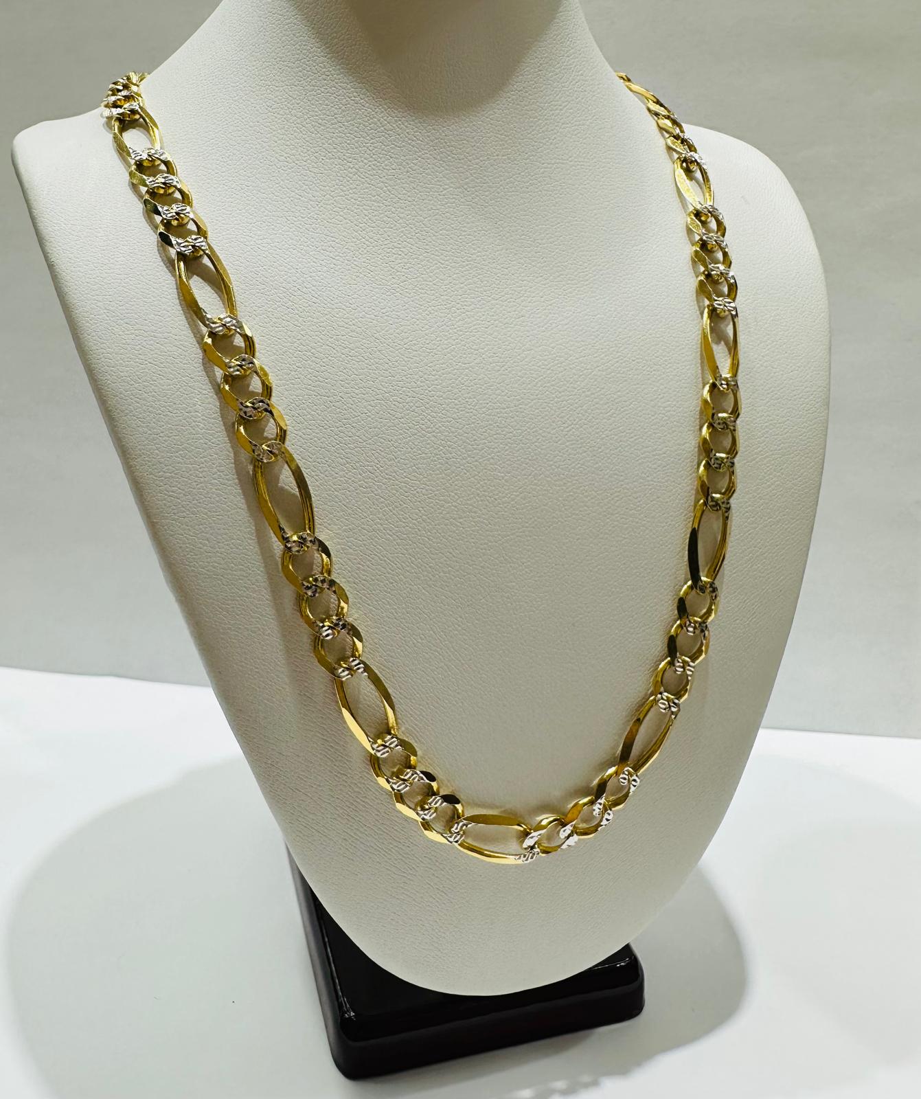 10K GOLD DIAMOND CUT FIGARO LINK CHAIN- 20" - 6.50mm, 22.8gm
