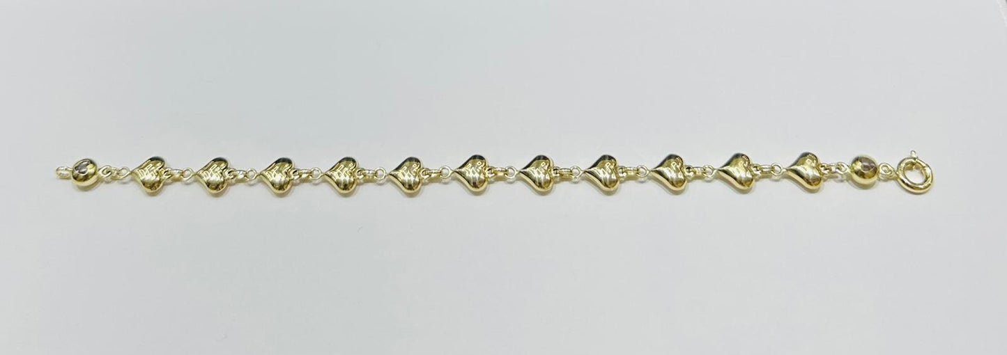 10K GOLD HEART BRACELET 8" - 6.4gm