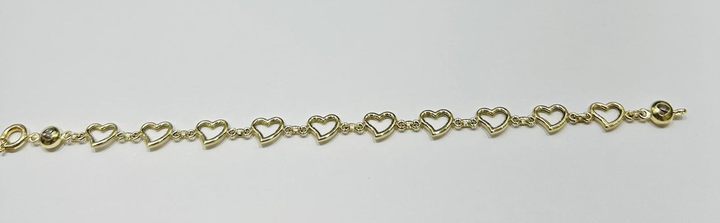 10K GOLD HEART BRACELET 7" - 5.2gm