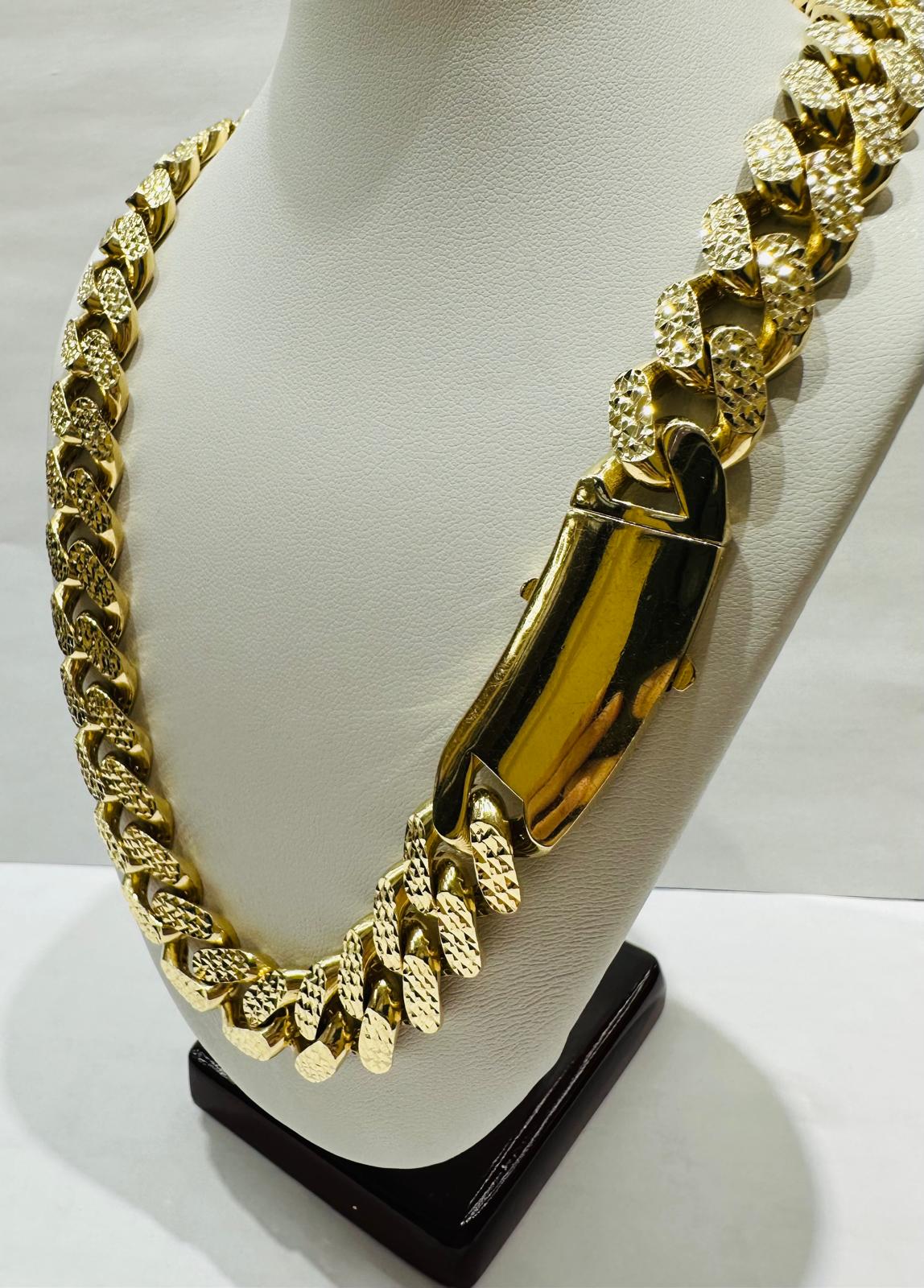 14K GOLD DIAMOND CUT CUBAN LINK CHAIN- 22" - 14.25mm, 58.7gm