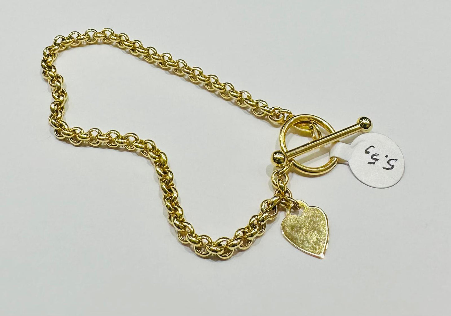 14K GOLD BOX LINK CHAIN WITH A HEART 8.5" 4.15mm 5.6gm