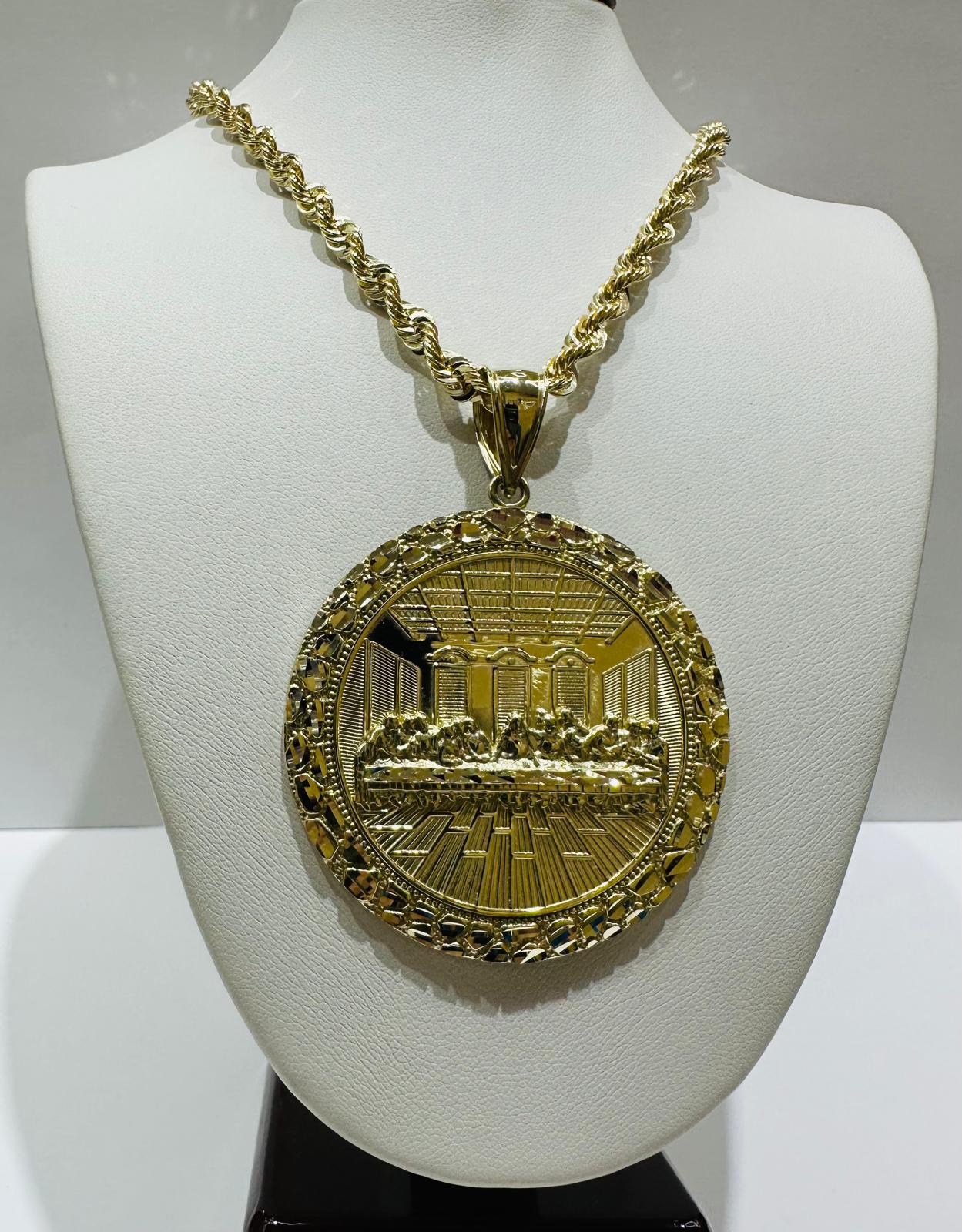 10K GOLD ROUND LAST SUPPER CHAIN AND PENDANT SET- 24" WEIGHT: 23.3gm