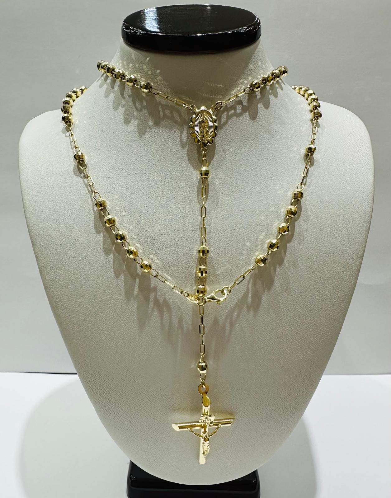 10K GOLD CROSS ROSARY NECKLACE- WEIGHT: 15.2gm