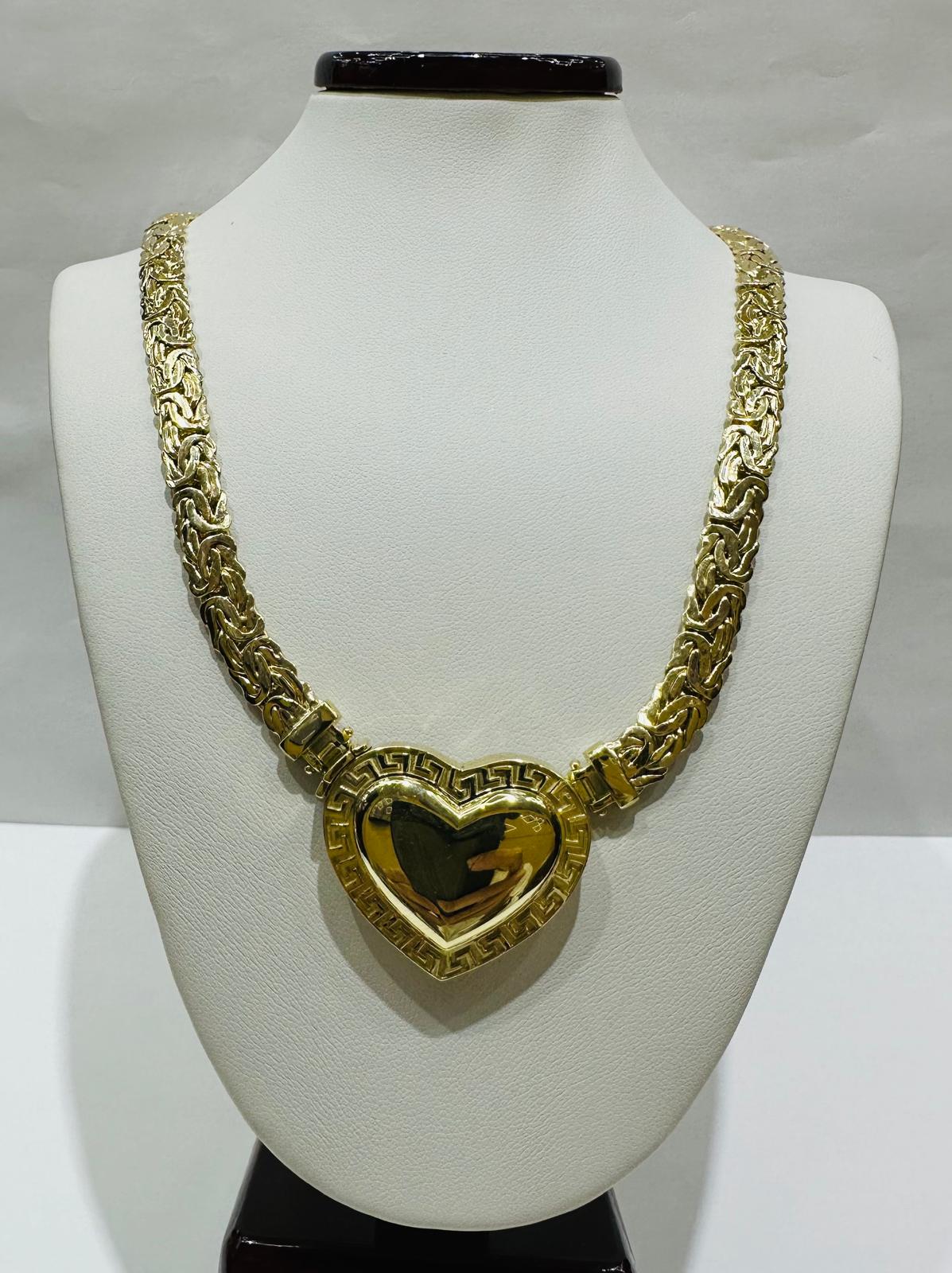 10K GOLD BYZANTINE HEART CHAIN NECKLACE- WEIGHT: 23.4gm