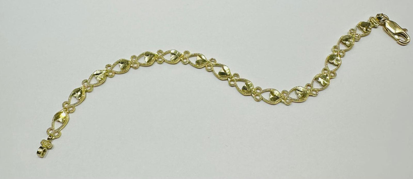10K GOLD HEART BRACELET- WEIGHT: 5.0gm 7.5"