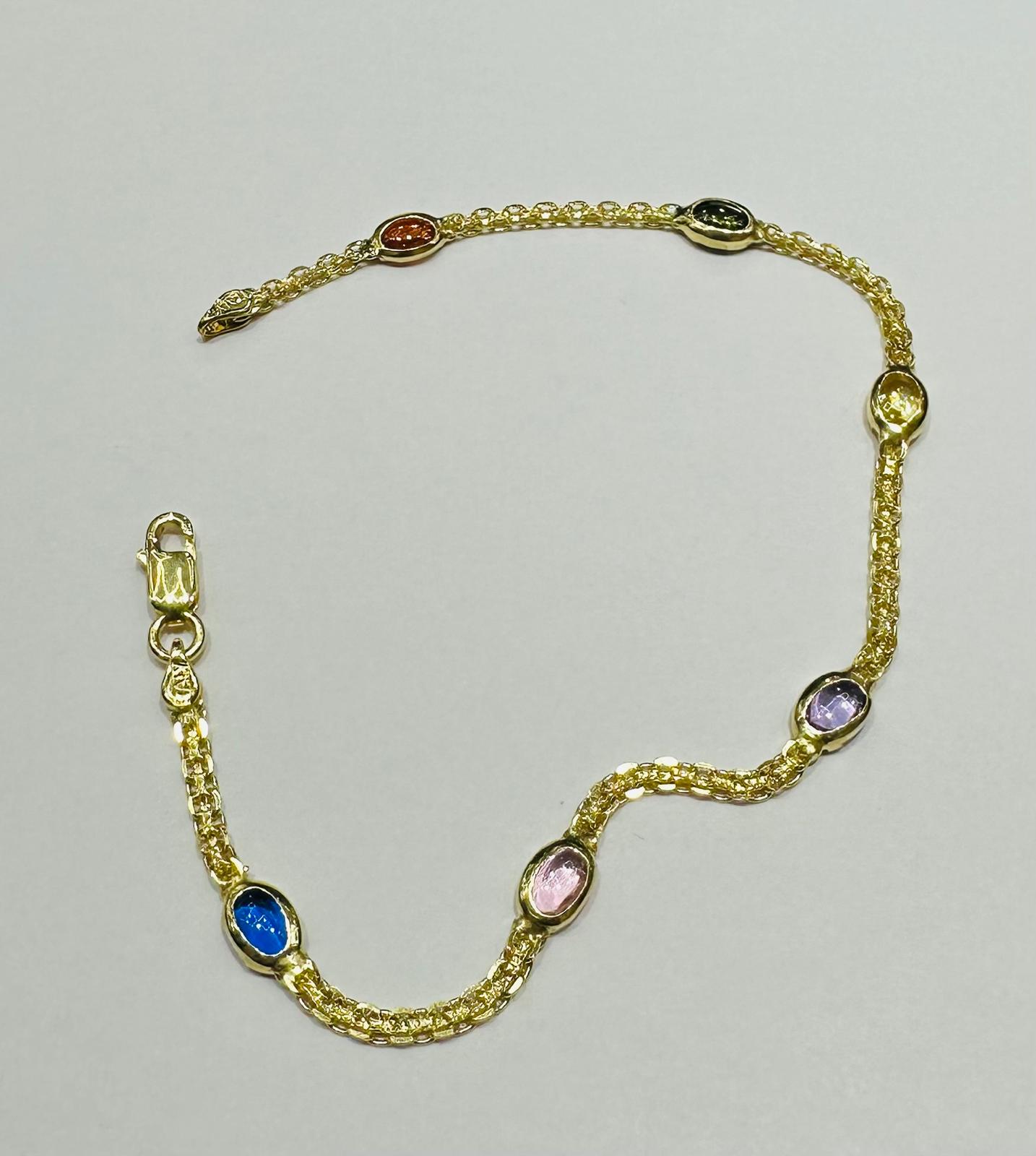 10K GOLD MULTI-COLOR HEART BRACELET- WEIGHT: 4.2gm 8"