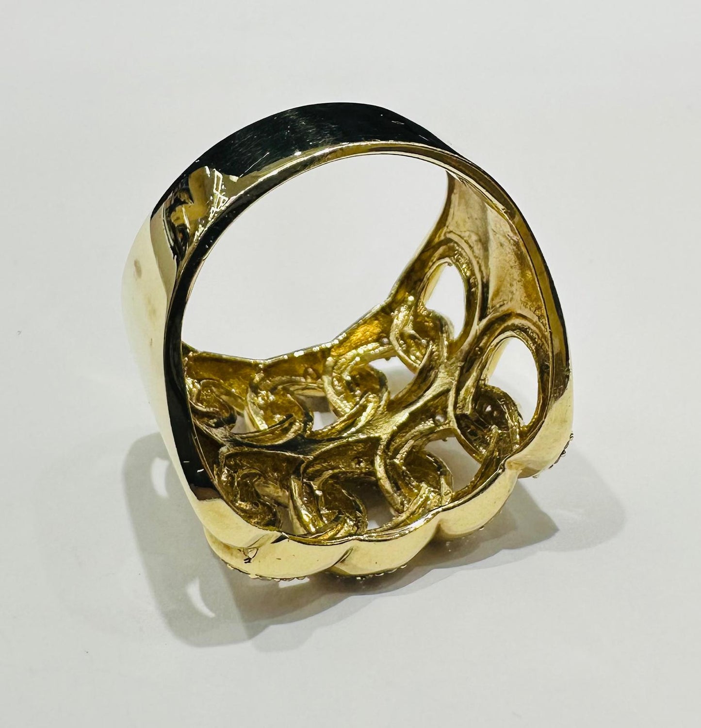 10K GOLD CUBAN LINK RING WITH CZ STONES- WEIGHT: 10.3gm