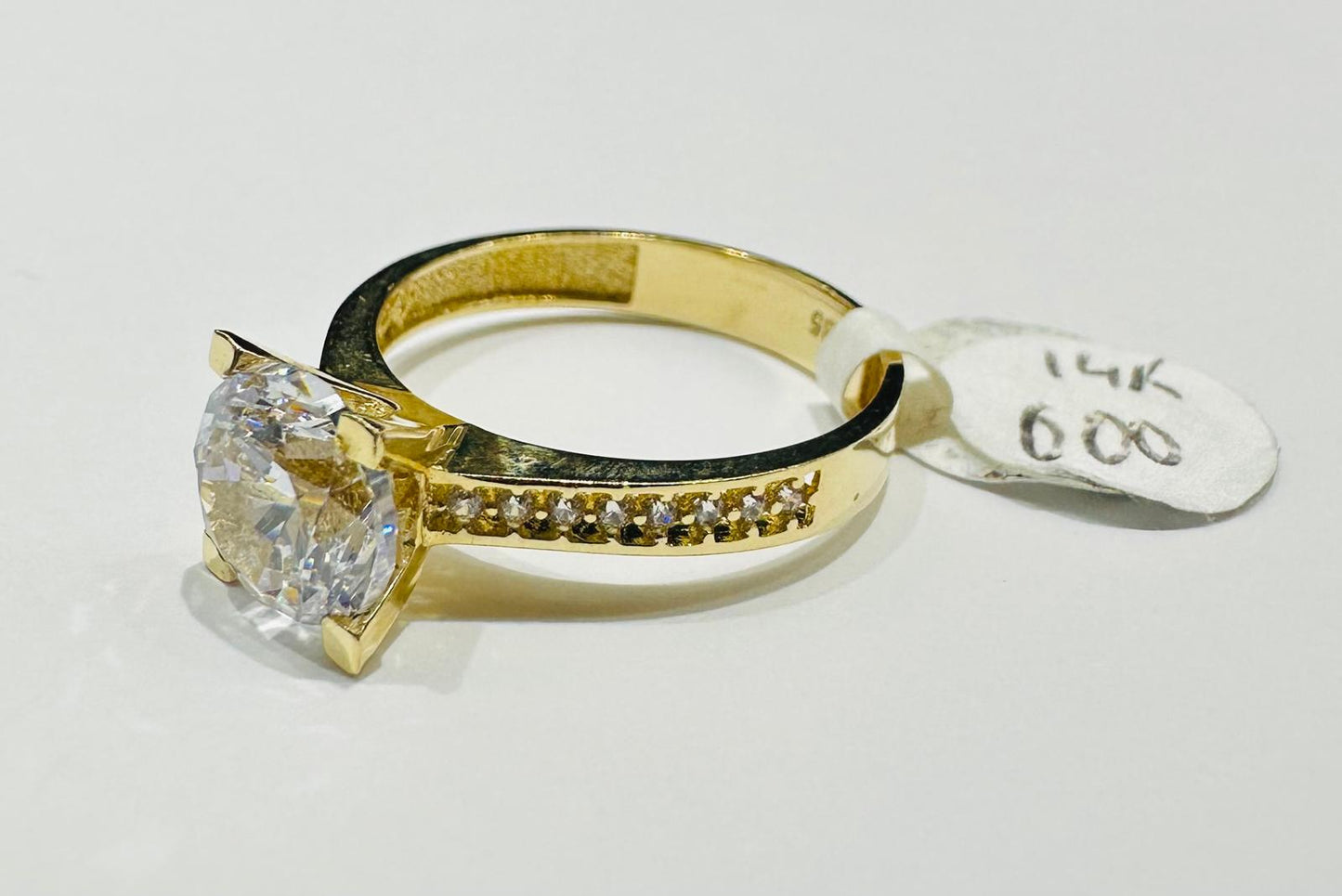 14K GOLD WHITE SAPPHIRE RING- WEIGHT: 2.9gm