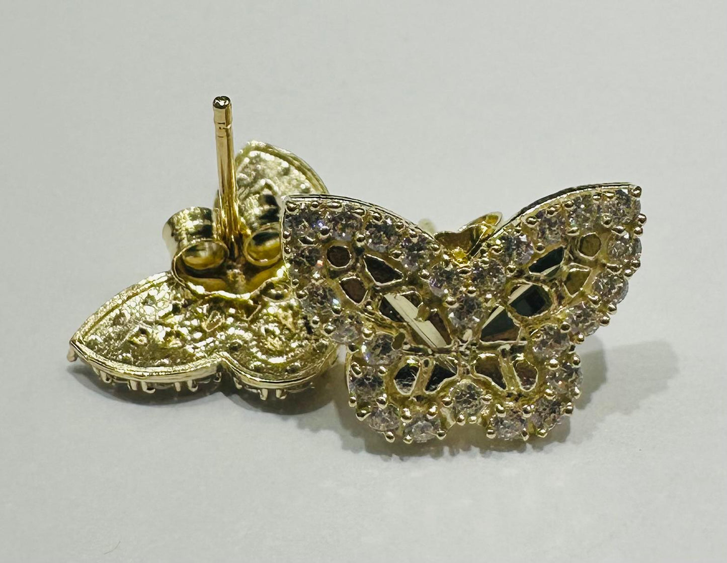 10K GOLD BUTTERFLY NUGGET EARRINGS WITH WHITE SAPPHIRE- WEIGHT: 1.7gm