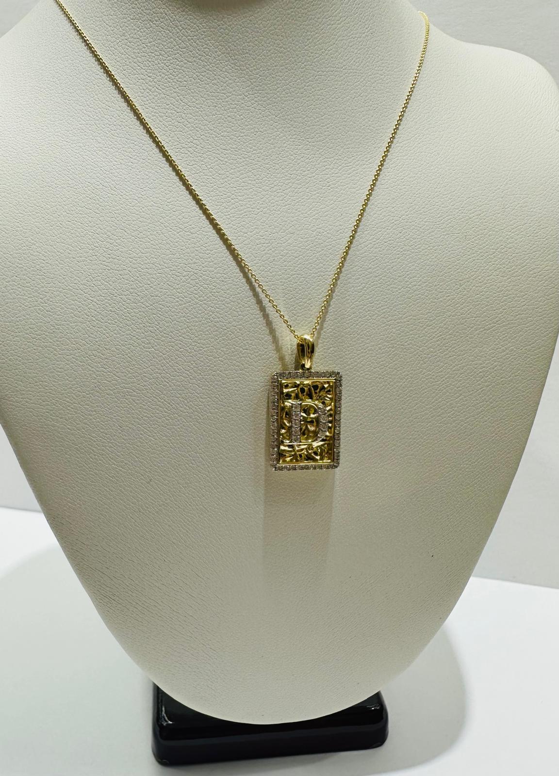 10K GOLD INTIAL LETTER "D" PENDANT DIAMOND SET- 0.25CT
