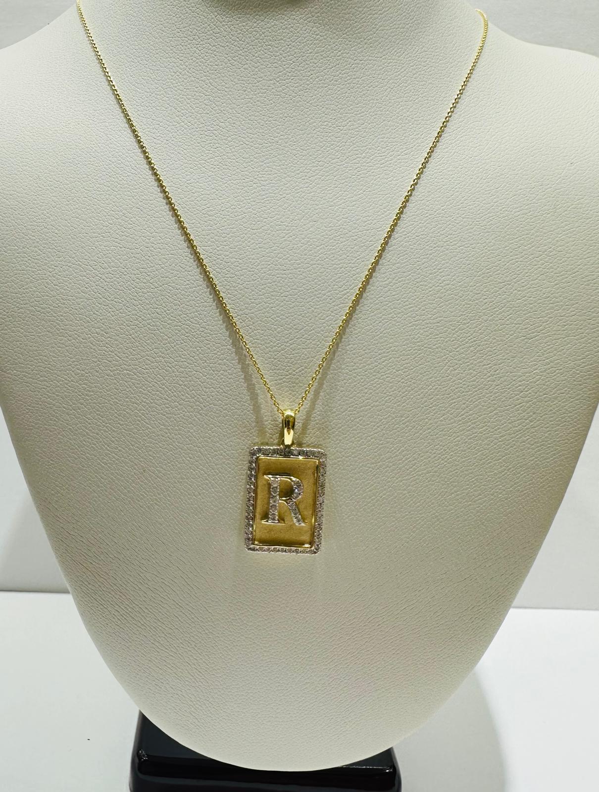 10K GOLD INTIAL LETTER "R" PENDANT DIAMOND SET- 0.25CT