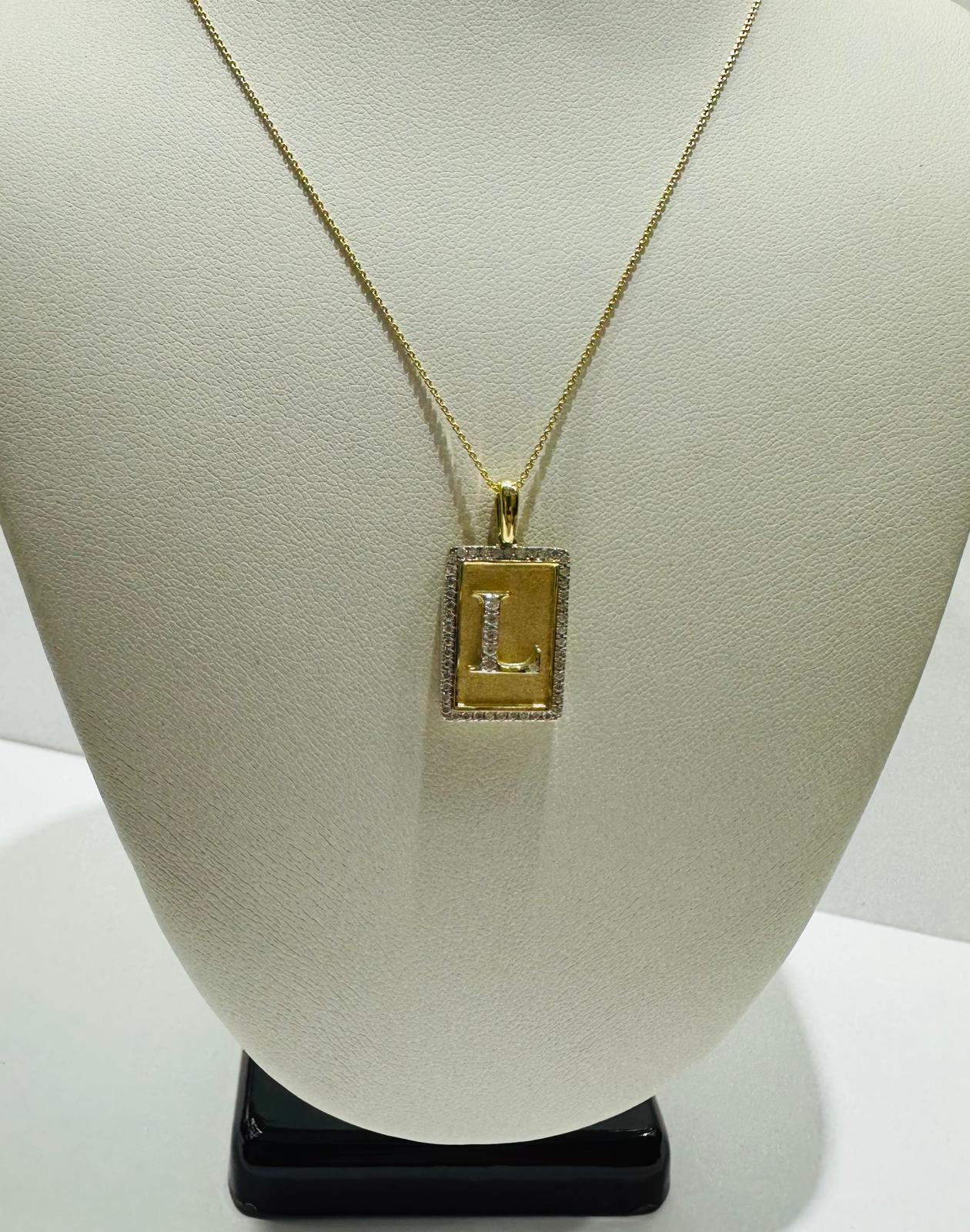 10K GOLD INTIAL LETTER "L" PENDANT DIAMOND SET- 0.25CT