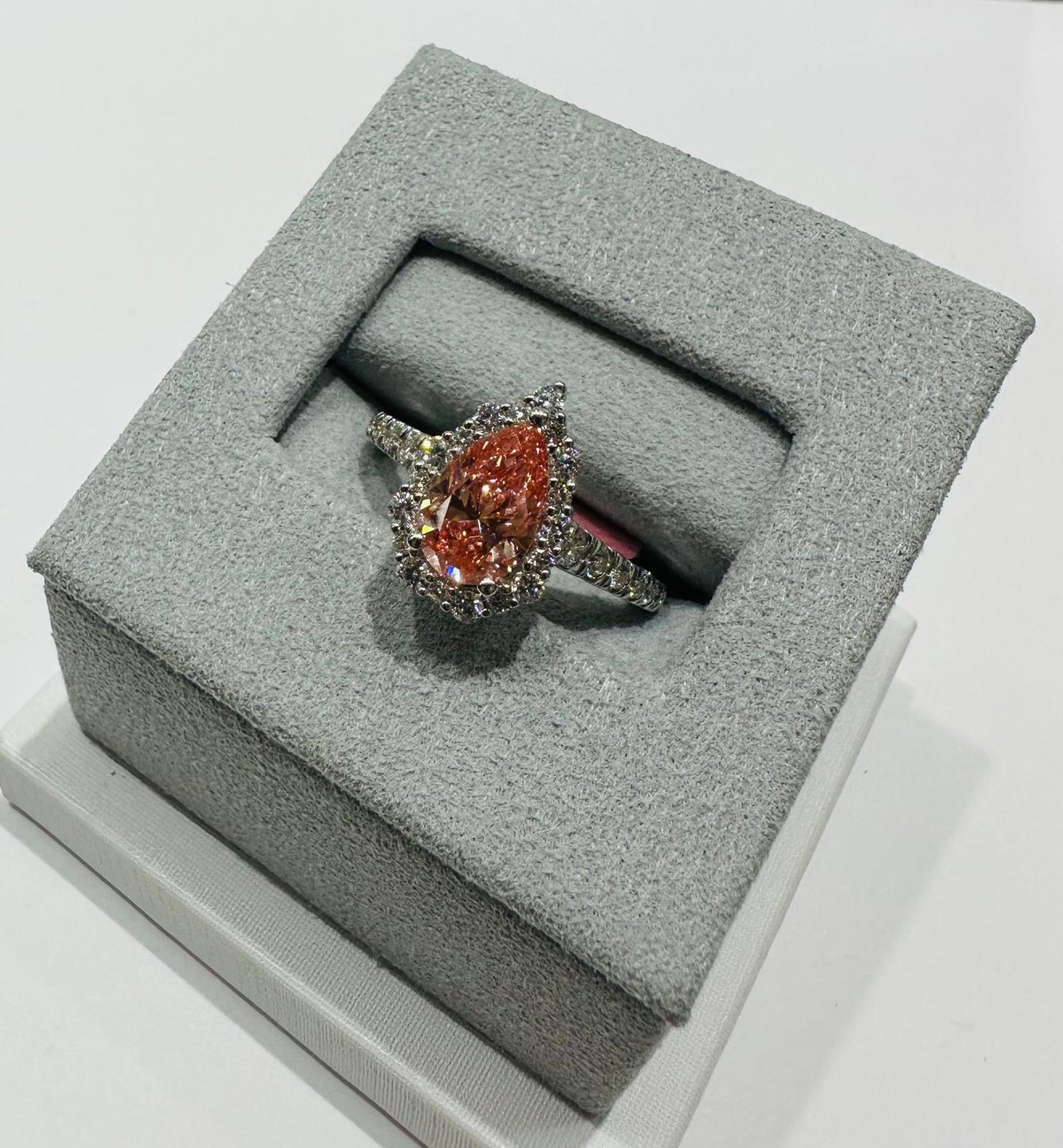 14K GOLD LAB GROWN PINK PEAR DIAMOND RING VS- 2.25TC/CT1.50