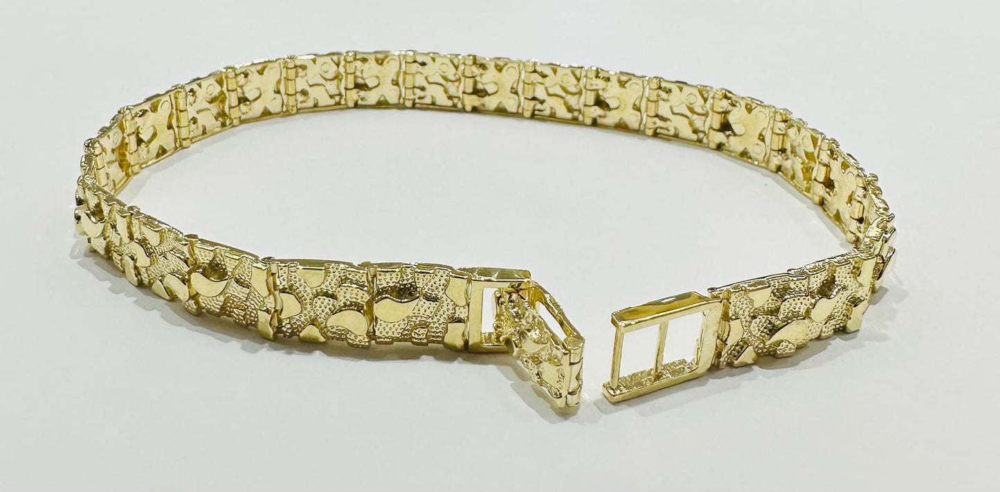 10K GOLD NUGGET BRACELET- WEIGHT: 19.2gm 8.5" 12.00mm