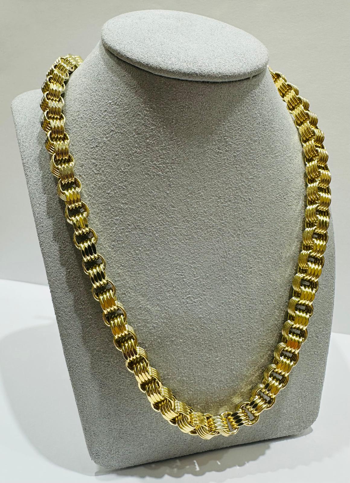 10K SOLID GOLD BOX BYZANTINE CHAIN NECKLACE- WEIGHT: 35.6gm 28" 6.99mm