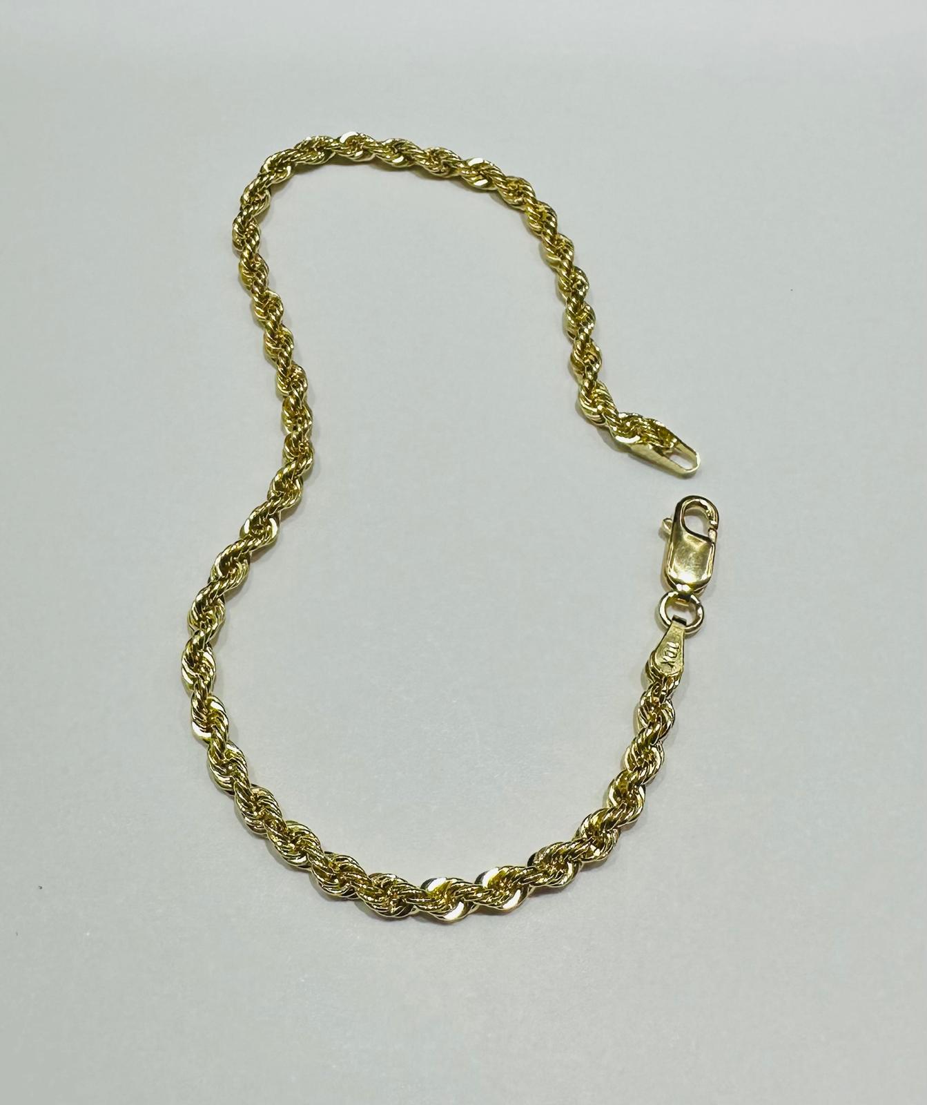 10K GOLD ROPE BRACELET- WEIGHT: 2.2gm 7.5" 2.65mm