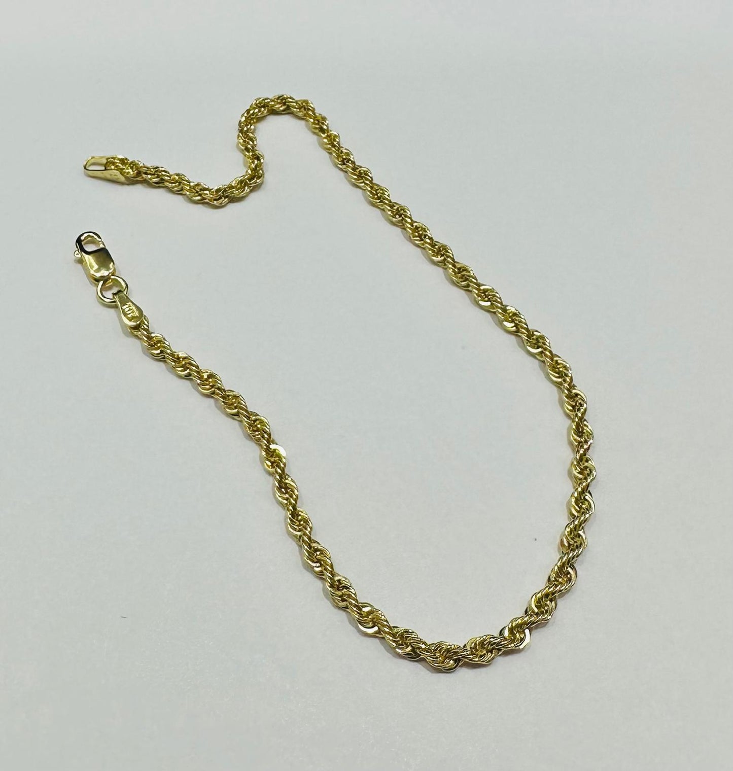 10K GOLD ROPE BRACELET- WEIGHT: 1.3gm 7.5" 2.15mm
