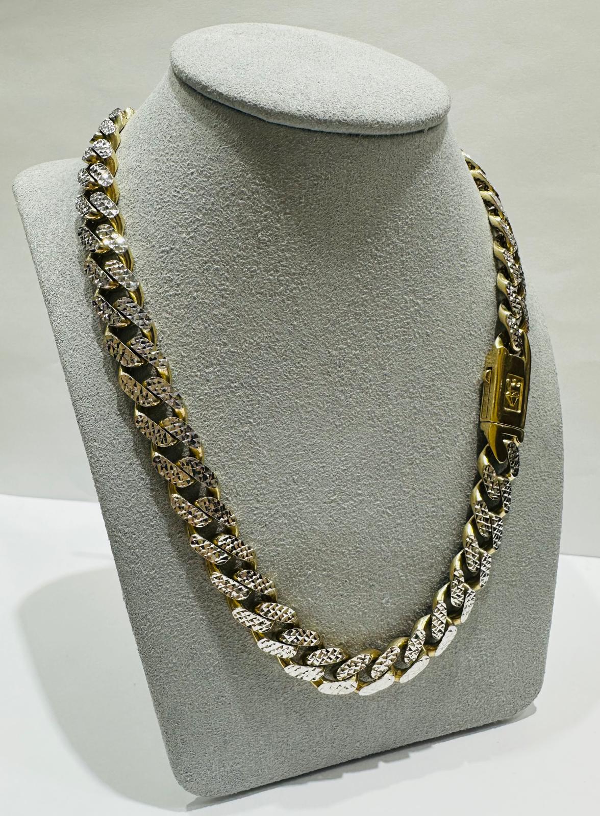 10K GOLD DIAMOND CUT MONACO LINK CHAIN- WEIGHT: 34gm 20" 9.85mm