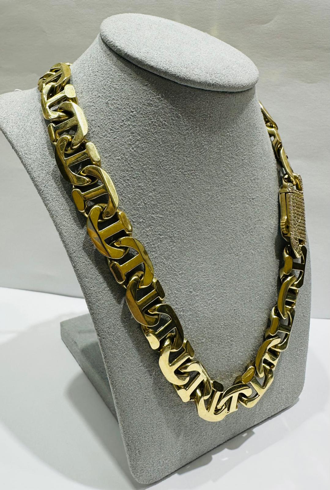 10K GOLD TIGER EYE LINK CHAIN- WEIGHT: 41.8gm 19" 13.30mm