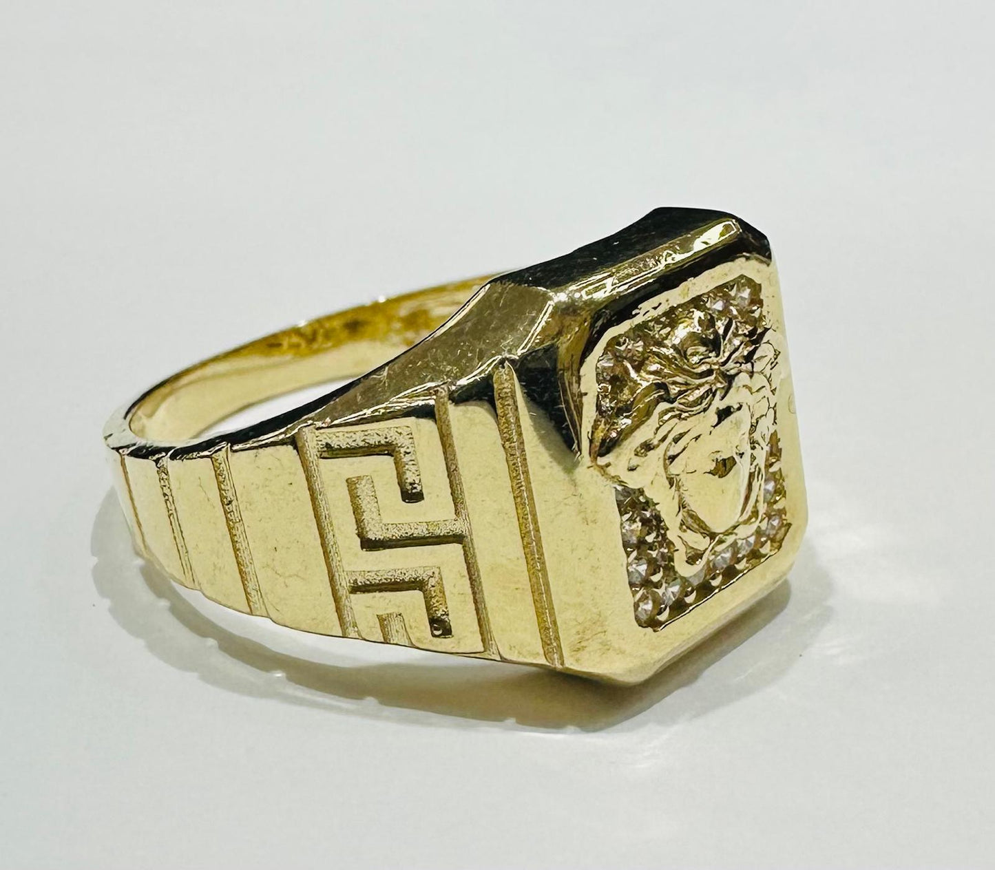 14K GOLD MEDUSA HEAD RING WITH CZ STONES- WEIGHT: 6.9g