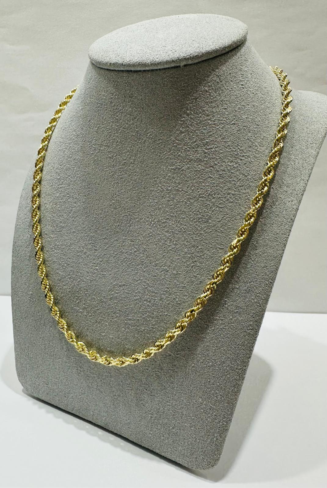 10K GOLD SOLID ROPE CHAIN- WEIGHT: 21.2gm 28" 2.60mm