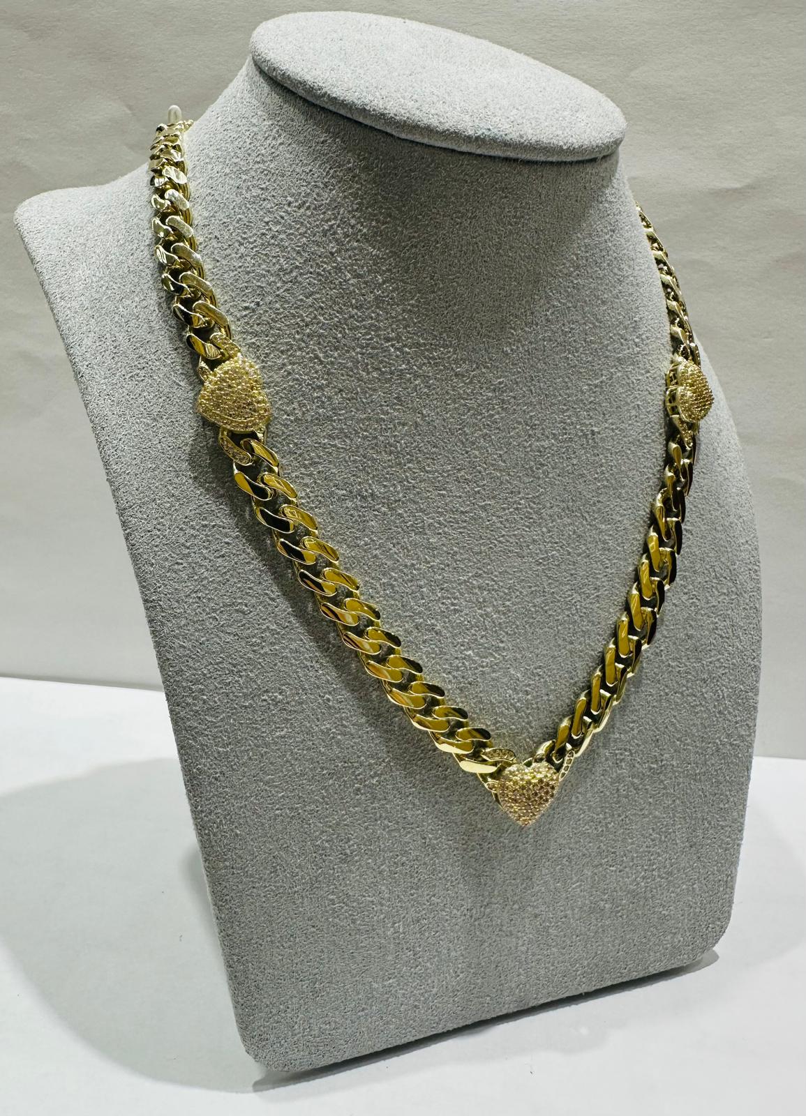 10K GOLD HEART CUBAN LINK CHAIN NECKLACE- WEIGHT: 22.1gm