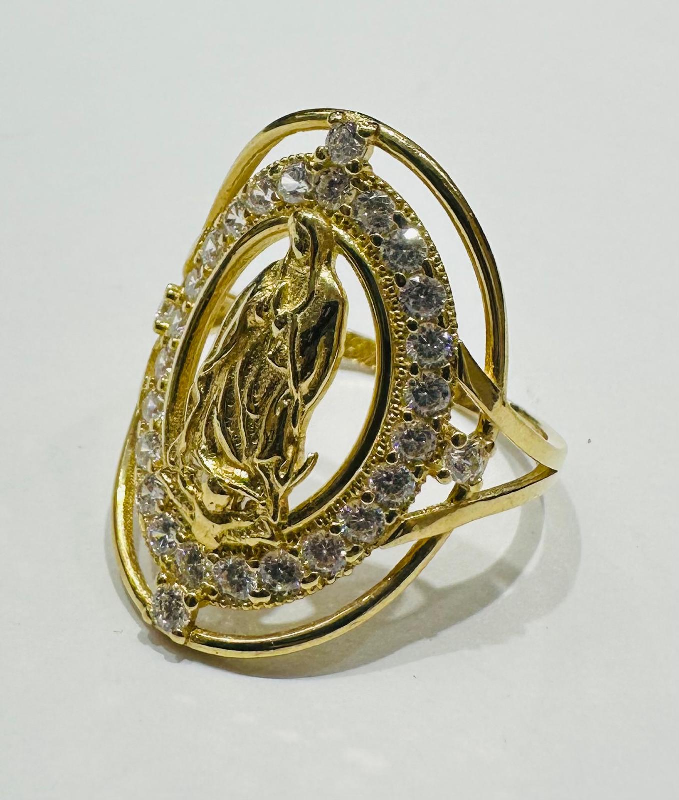 14K GOLD VIRGIN MARY RING WITH CZ STONES- WEIGHT: 4.5gm