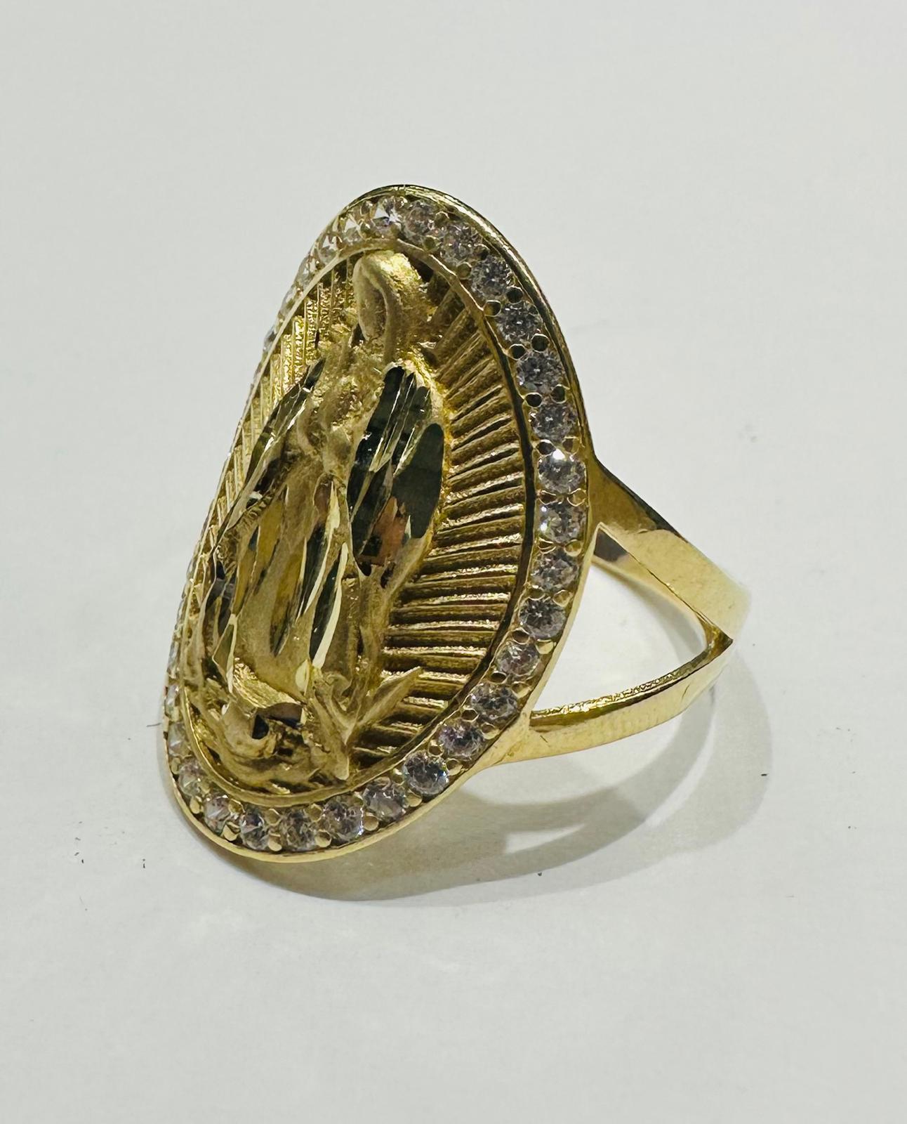 14K GOLD VIRGIN MARY RING WITH CZ STONES- WEIGHT: 4.9gm