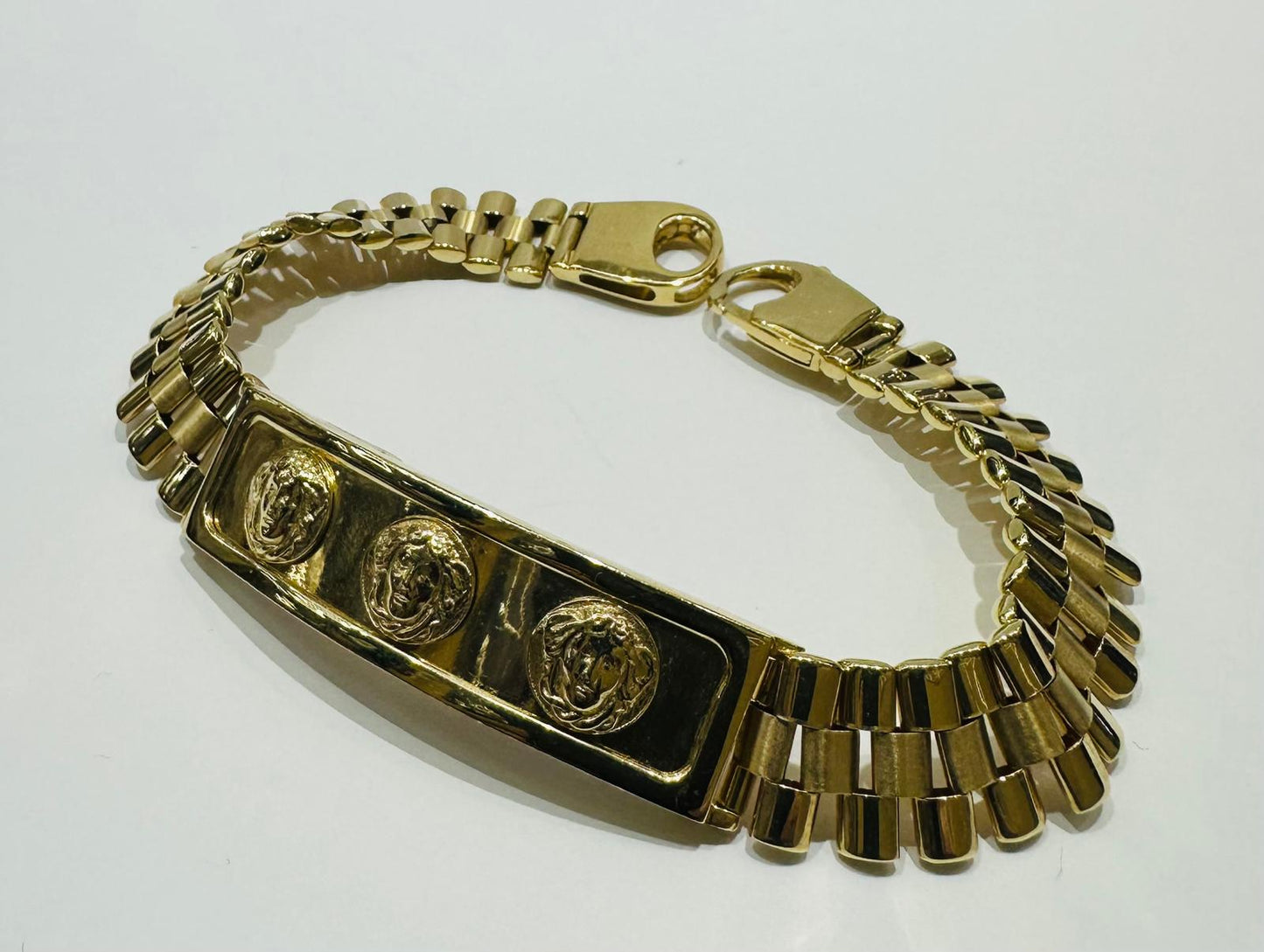 14K GOLD MEDUSA HEAD ROLEX LINK CHAIN BRACELET - WEIGHT: 33.4gm