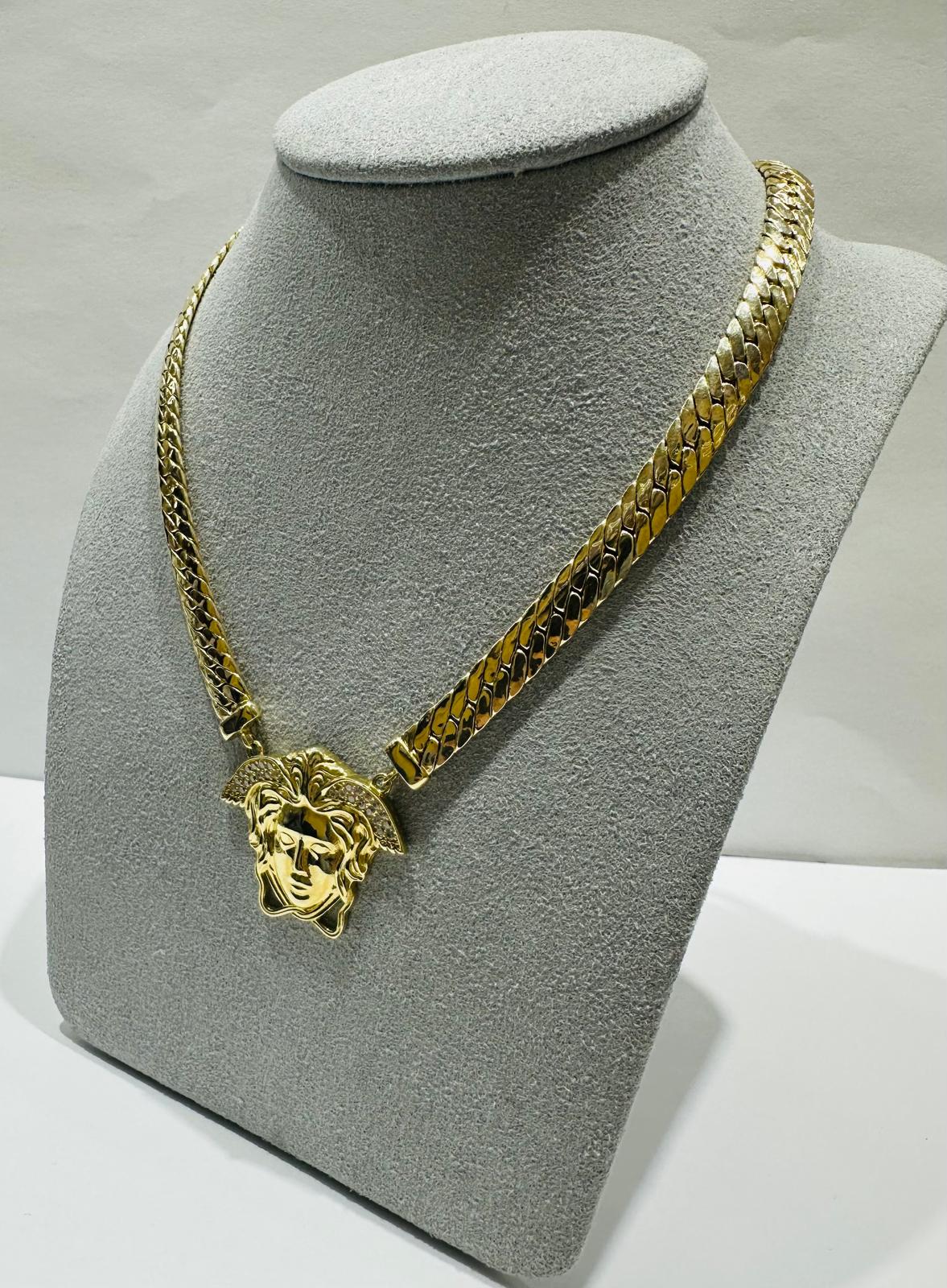 10K GOLD MEDUSA HEAD CUBAN LINK CHAIN NECKLACE- 16.5gm 18"