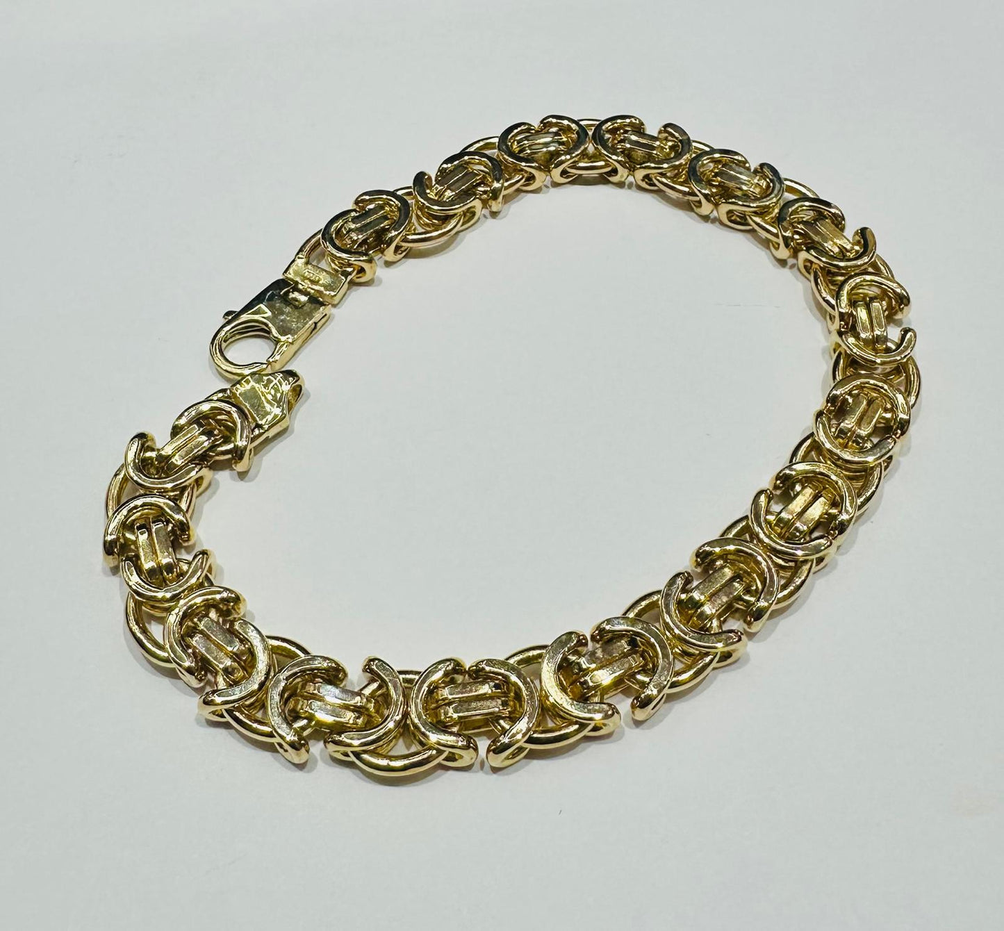 10K GOLD FLAT BYZANTINE CHANEL LINK BRACELET- 45.9gm 9"