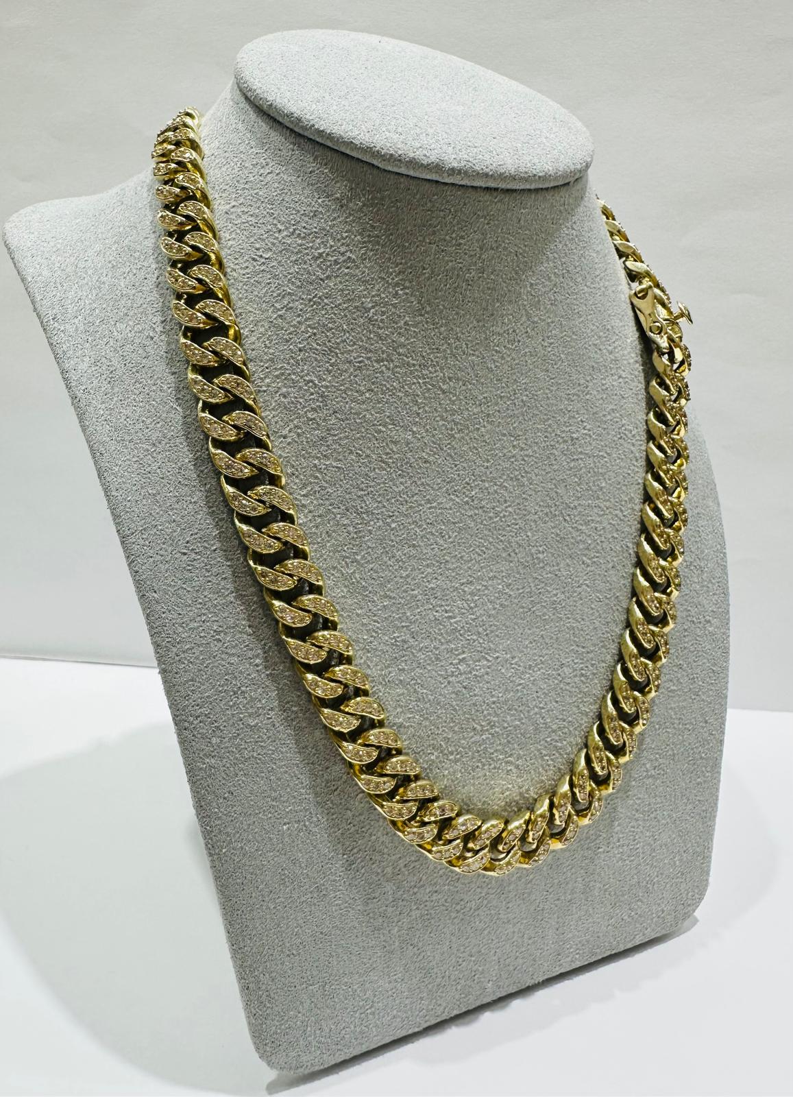 10K GOLD MIAMI CUBAN LINK CHAIN WITH WHITE SAPPHIRE- 74.7gm 20" 8.75mm