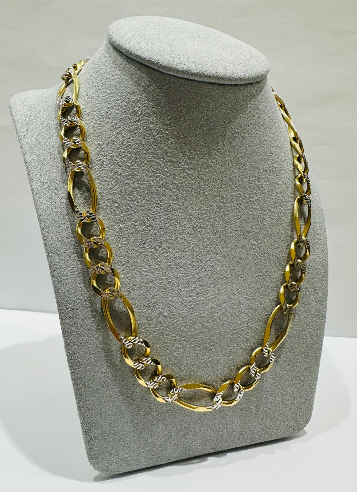 10K GOLD DIAMOND CUT FIGARO LINK CHAIN- 47.9gm 24" 9.25mm