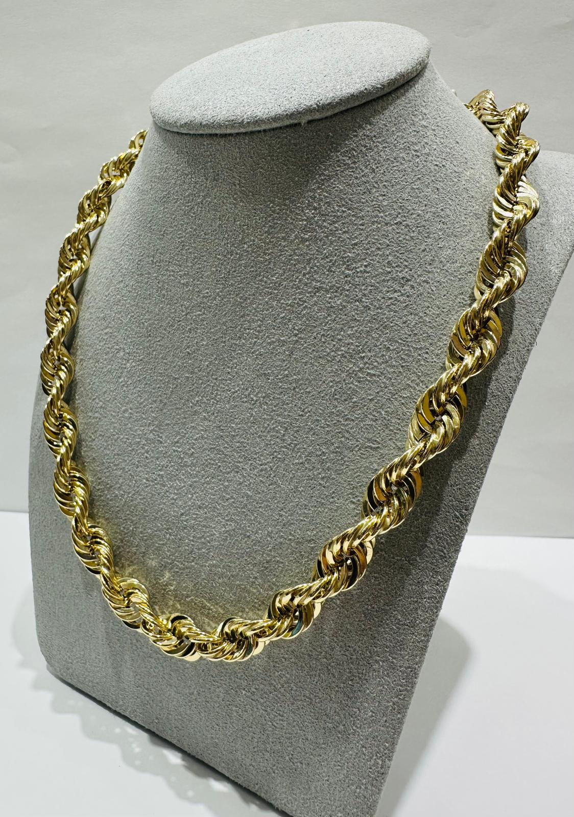 10K GOLD ROPE CHAIN NECKLACE- 32.4gm 26" 7.92mm