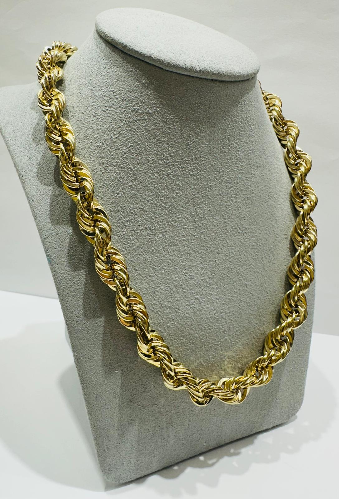 10K GOLD ROPE CHAIN NECKLACE- 36.5gm 22" 9.12mm