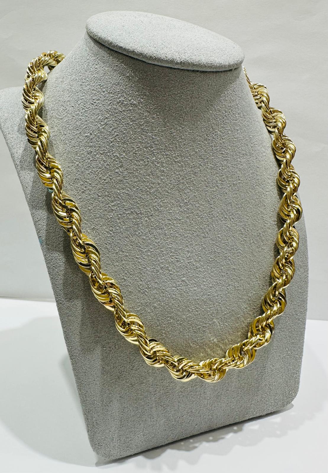 10K GOLD ROPE CHAIN NECKLACE- 31.8gm 24" 7.80mm